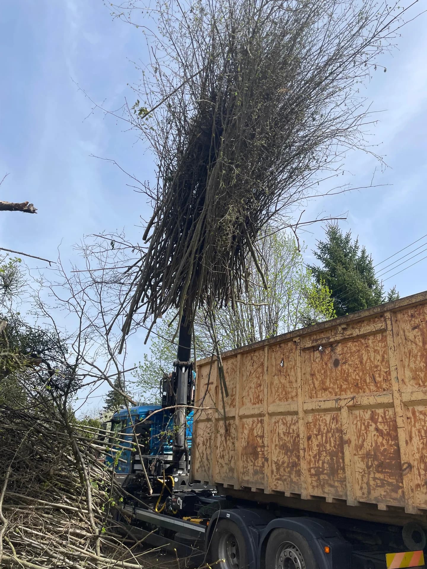 Nakládání větví jeřábem