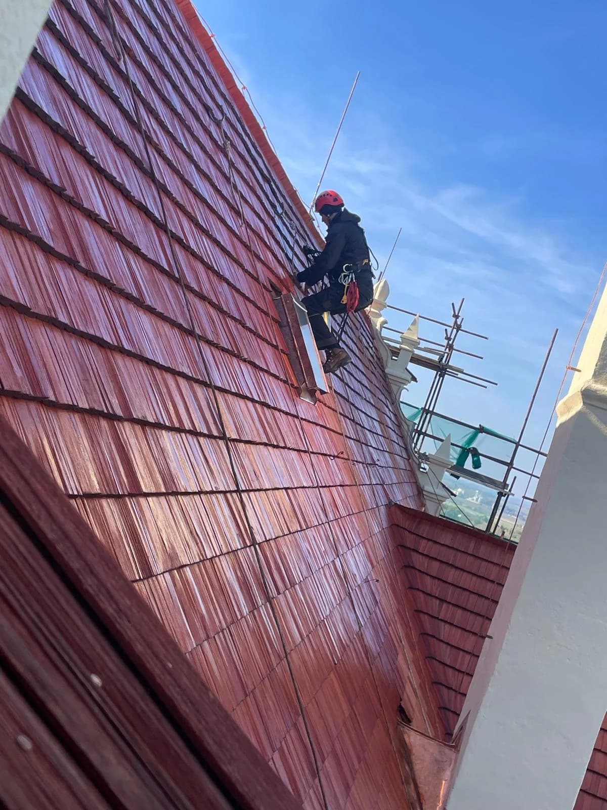 Arborista na historické střeše